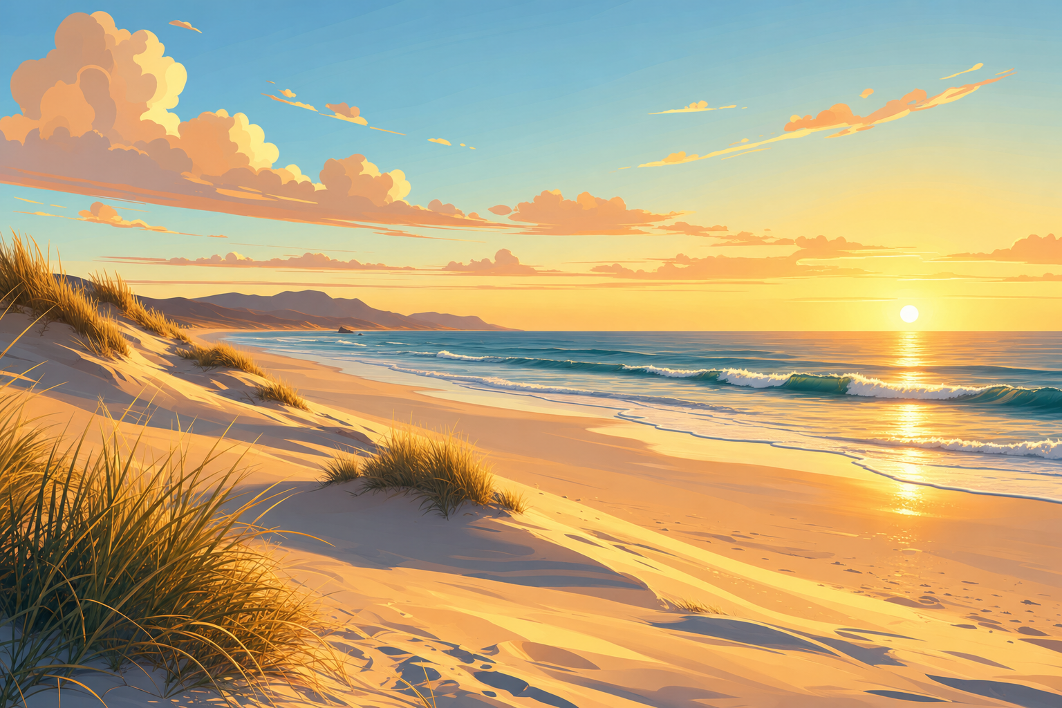 Sunny beach sunset